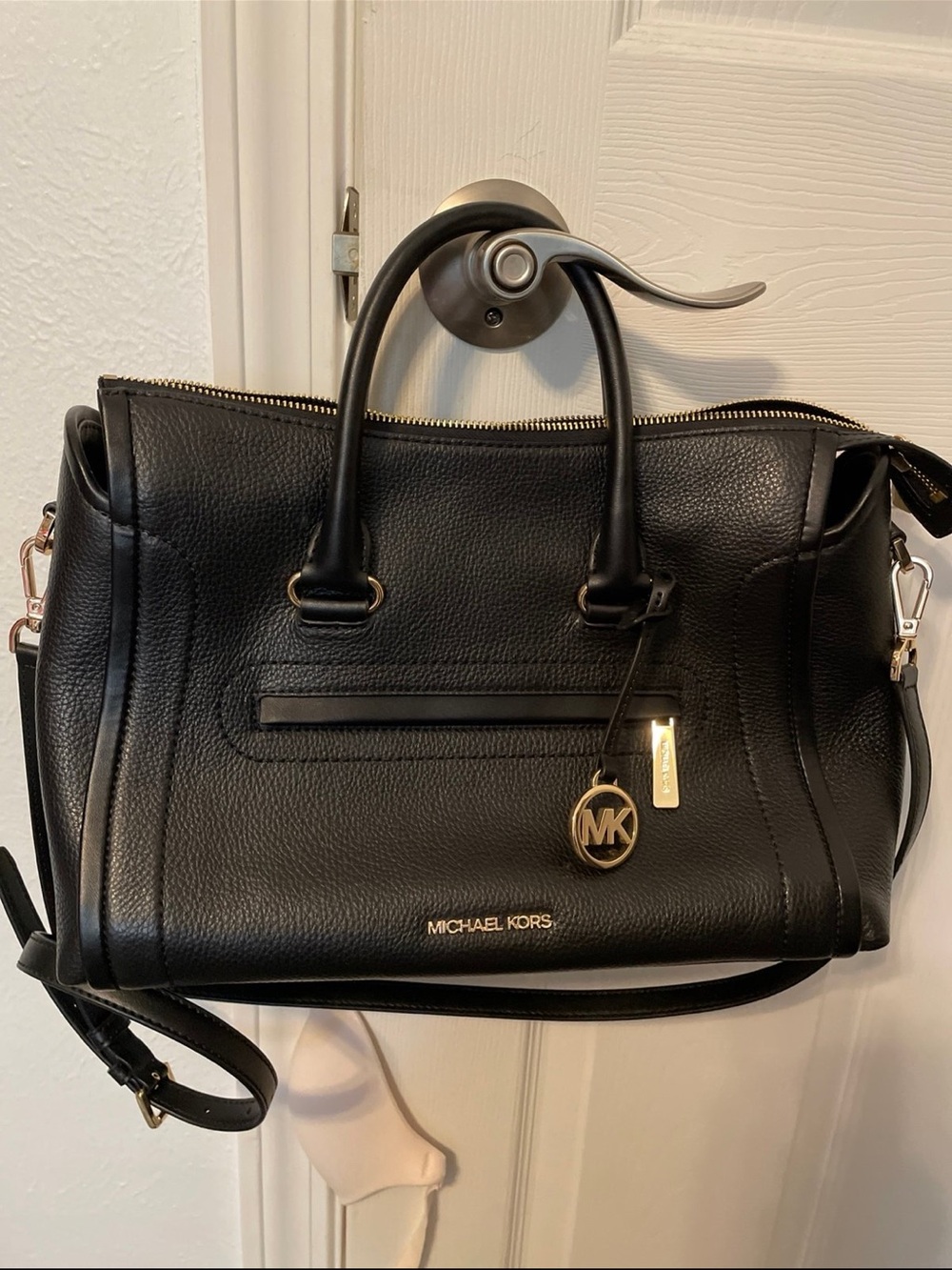 Michael Kors Carine Large Pebbled Leather Satchel (Black)